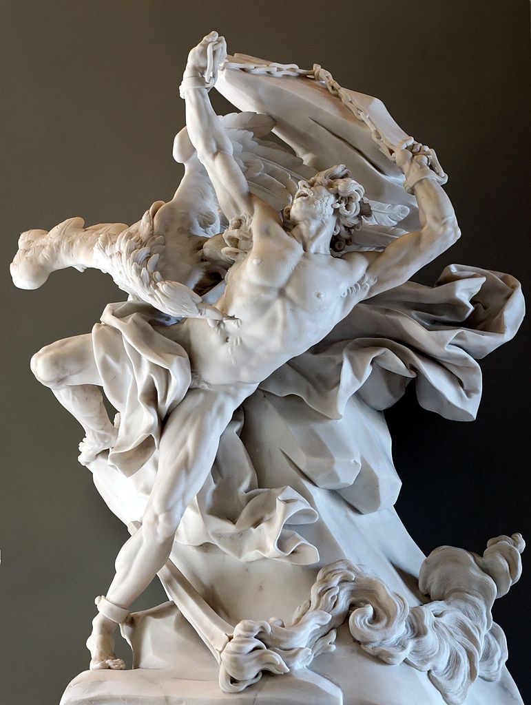 Prometheus and the eagle, depicted in a sculpture by Nicolas-Sébastien Adam, 1762 